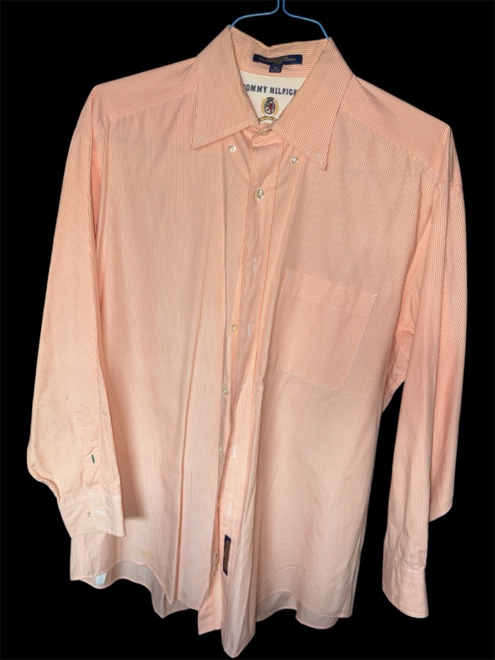 Vintage Tommy Hilfiger Men’s Peach Stripe Button-Down Shirt